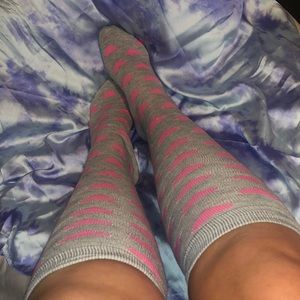 Grey and Pink Heart Socks